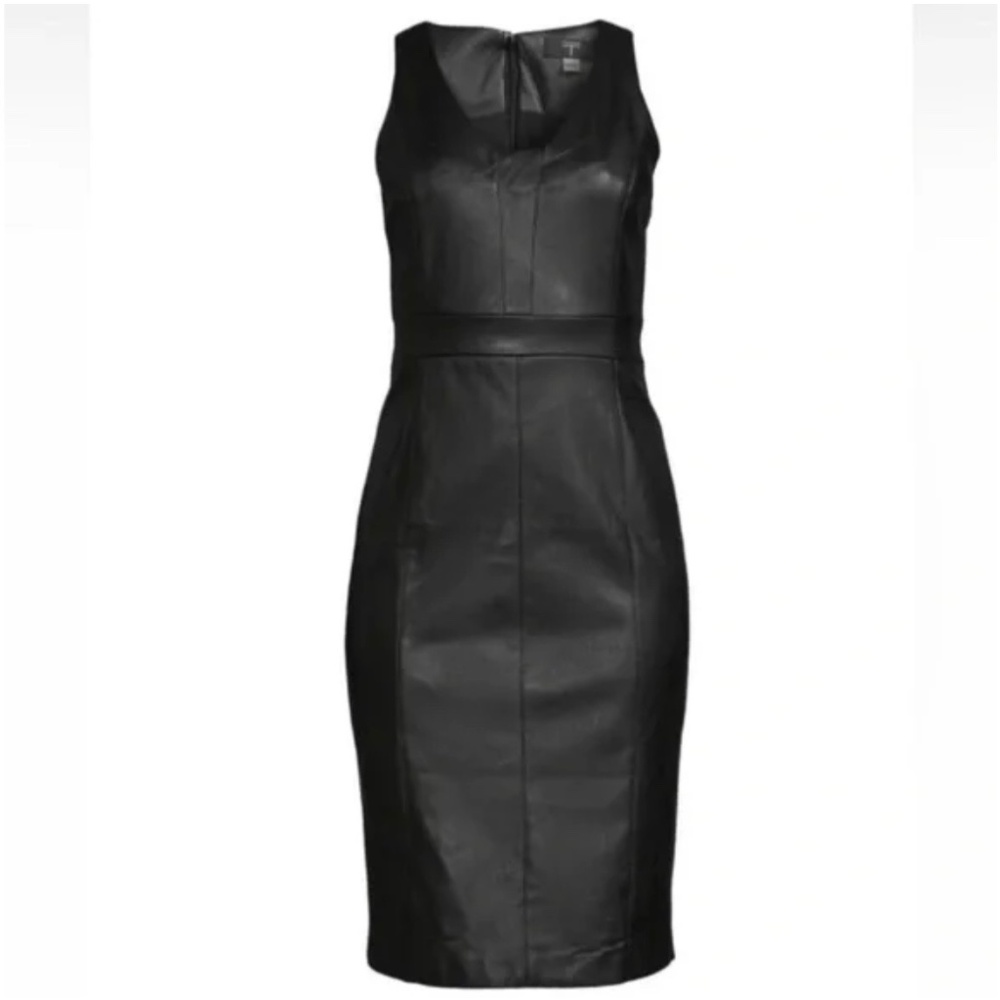 Tahari Black Faux Leather Sheath Dress Sz 12